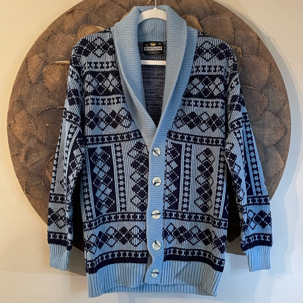 Sportswear Vintage Jacquard Shawl Collar Sweater
